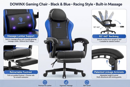 Dowinx gaming chair black - black, blue
